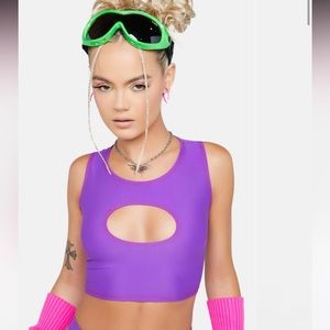 Neon purple keyhole halter crop top spandex stretchy rave Festival sexy cyber